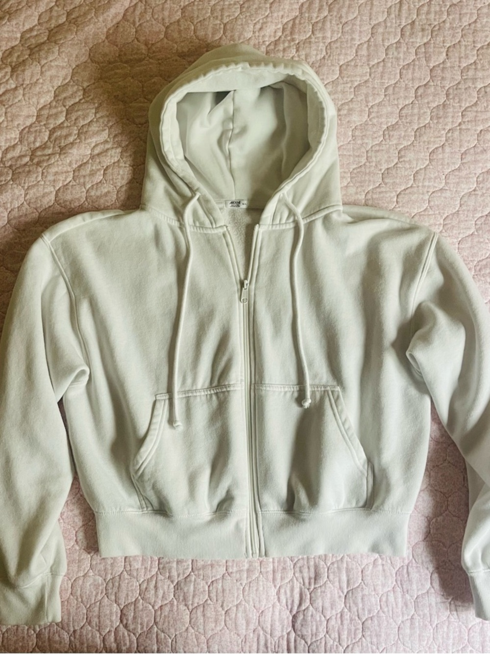 Cropped White Zip-Up Hoodie